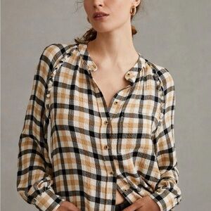 Anthropologie Pilcro Plaid Ruffled Buttondown, Color: Multi, Size: M